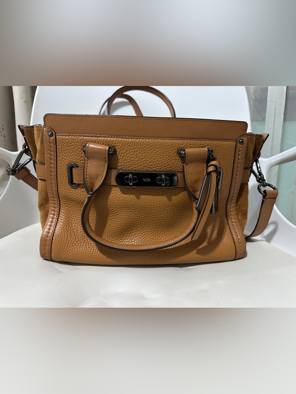 Coach Brown Leather & Suede Swagger Satchel Bag